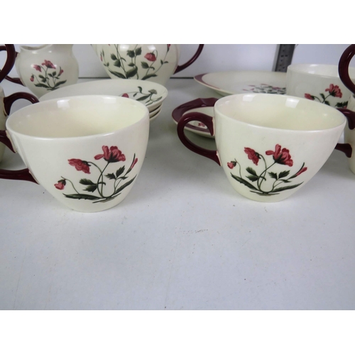 279 - WEDGEWOOD MAYFIELD PATTERN TEASET CONSISTING OF TEAPOT MILK JUG, SUGAR BOWL, CUPS, SAUCERS, PLATES