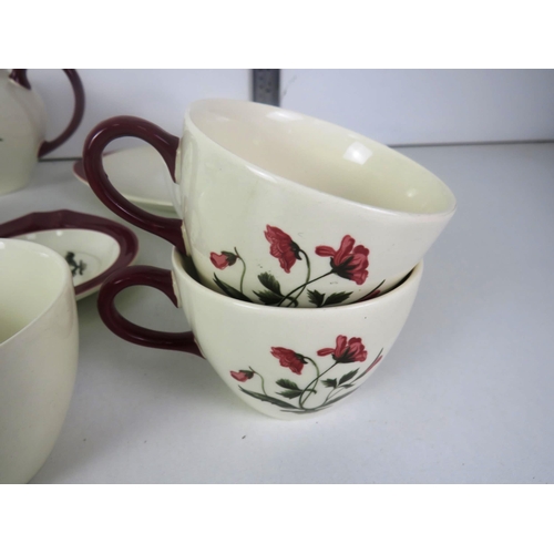 279 - WEDGEWOOD MAYFIELD PATTERN TEASET CONSISTING OF TEAPOT MILK JUG, SUGAR BOWL, CUPS, SAUCERS, PLATES