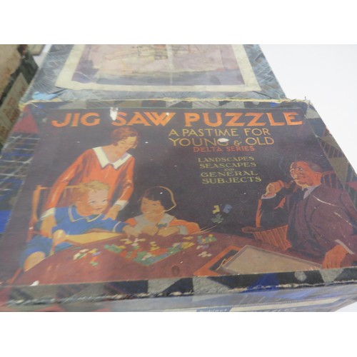 314 - SELECTION OF JIGSAWS INCLUDING 5 x LARGE MODERN AND 14 VINTAGE WOODEN PUZZLES WITH PUZZLE ROLLING MA... 