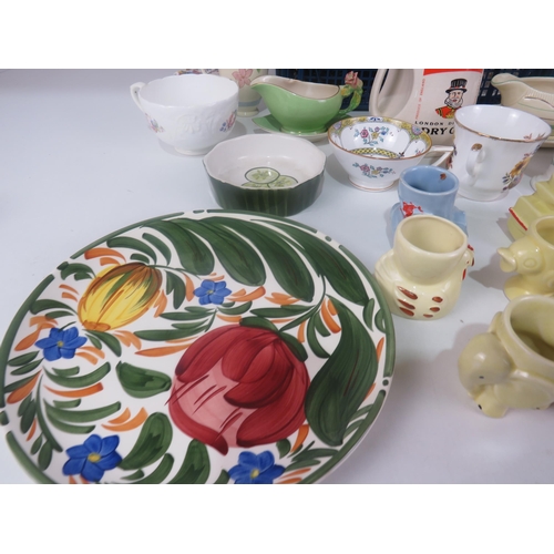 295 - 3 x TRAYS OF CERAMICS INCLUDES MINTON, COALPORT, WADE, LIMOGES AND CLARICE CLIFF GRAVY BOAT AND SAUC... 