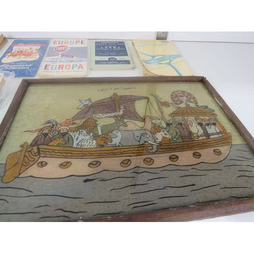 299 - TWO TRAYS OF MISCELLANEOUS EPHEMERA & COLLECTABLES INCLUDES BOOKS, MAPS, HMS CAP RIBBONS, TEENAGE MU... 