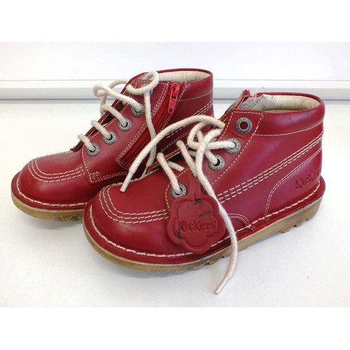 227 - 2 PAIRS OF CHILDRENS RED LEATHER KICKER ANKLE BOOTS SIZES 24 & 31 - BOTH IN AS NEW CONDITION