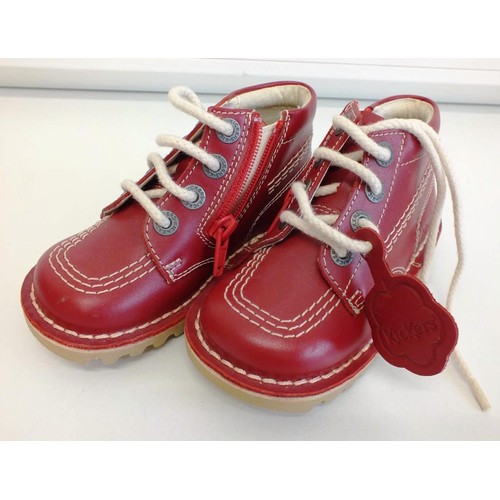 227 - 2 PAIRS OF CHILDRENS RED LEATHER KICKER ANKLE BOOTS SIZES 24 & 31 - BOTH IN AS NEW CONDITION