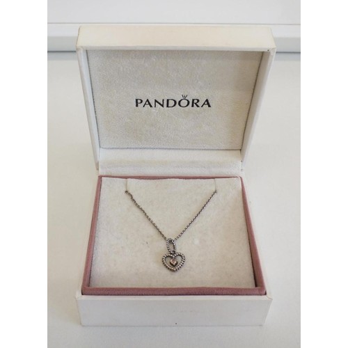 232 - Pandora Birthstone April Rose Quartz Heart Pendant adjustable necklace & Box