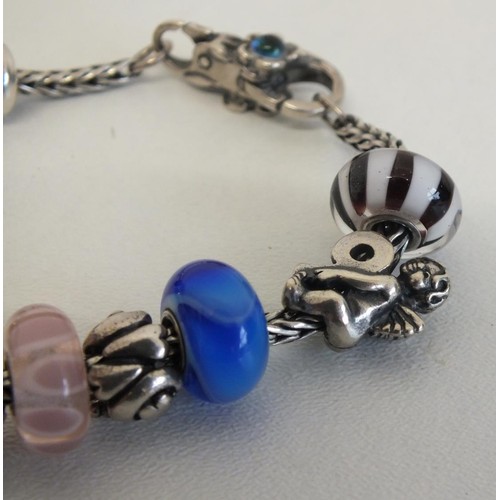 233 - GENUINE TROLLBEADS SILVER BRACELET WITH 13 TROLLBEADS SILVER BEADS and CHARMS