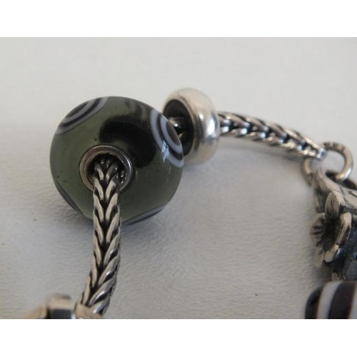 233 - GENUINE TROLLBEADS SILVER BRACELET WITH 13 TROLLBEADS SILVER BEADS and CHARMS