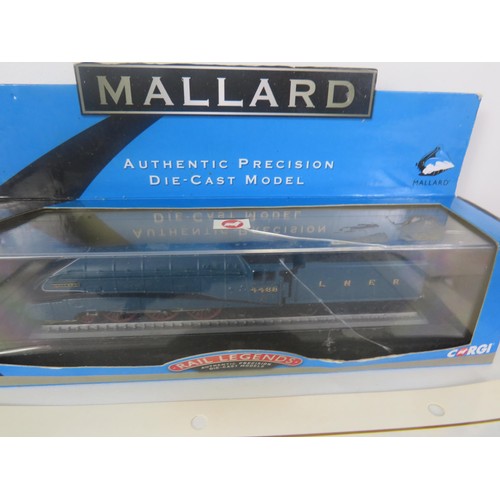 330 - BOX OF ASSORTED RAILWAY INTEREST EPHEMERA WITH CORGI MODEL OF THE MALLARD