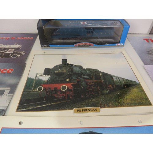 330 - BOX OF ASSORTED RAILWAY INTEREST EPHEMERA WITH CORGI MODEL OF THE MALLARD