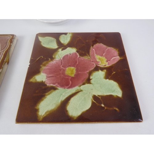 345 - TWO TRAYS OF COLLECTABLES CERAMICS INCLUDES ART NOUVEAU TILES, ANDY PANDY, CUP AND BOWL, ROYAL DOULT... 