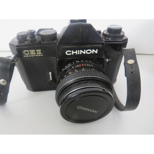 352 - CAMERAS AND ACCESSORIES INCLUDES CHINON CEII MEMOTRON, SOHO MODEL B BAKELITE ETC