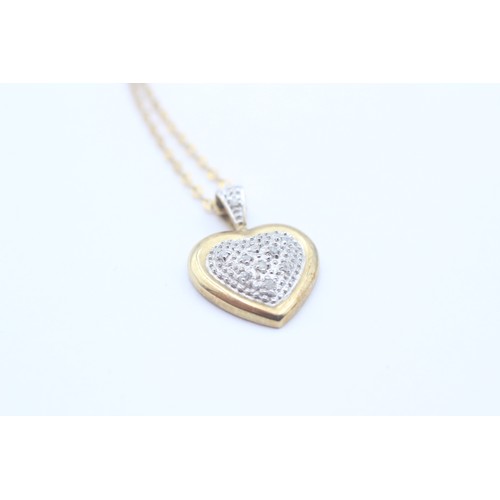 412 - 9ct White And Yellow Gold Diamond Details Bicolour Heart Pendant Necklace (3g)