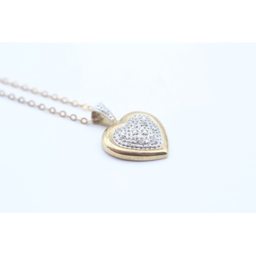 412 - 9ct White And Yellow Gold Diamond Details Bicolour Heart Pendant Necklace (3g)