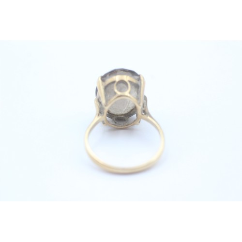 418 - 9ct Gold Smoky Quartz Oval Cut High Profile Ornate Basket Set Solitaire Statement Ring (4.1g) - Size... 