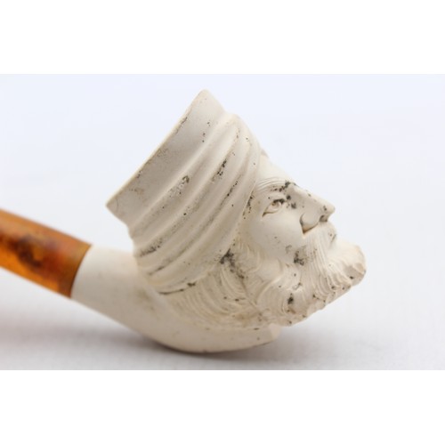 486 - 2 x Assorted Carved Turkish MEERSCHAUM Figural Estate SMOKING PIPES