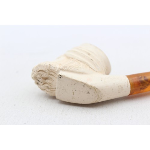 486 - 2 x Assorted Carved Turkish MEERSCHAUM Figural Estate SMOKING PIPES