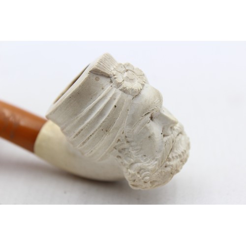 486 - 2 x Assorted Carved Turkish MEERSCHAUM Figural Estate SMOKING PIPES