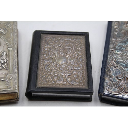 489 - 3 x Vintage .800 & .925 STERLING SILVER Fronted Books Inc Address, Birthday 235g