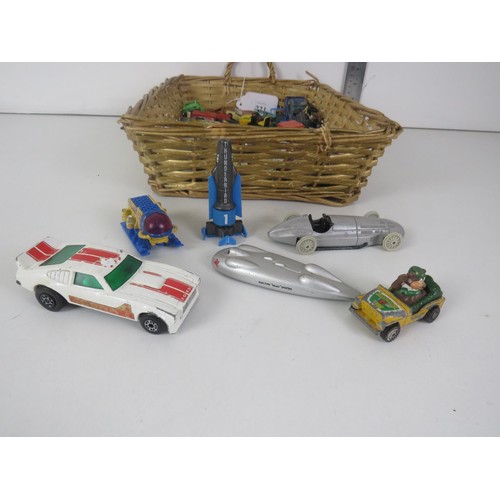 221 - BASKET OF DIECAST INCLUDES CORGI, MATCHBOX, LLEDO & HOTWHEELS