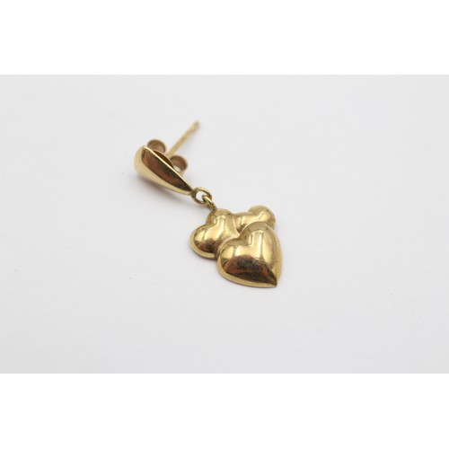 505 - 9ct Gold Heart Trilogy Drop Stud Earrings (1.3g)