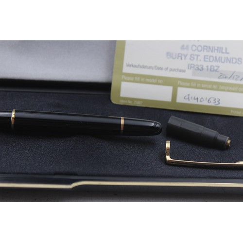 510 - MONTBLANC Meisterstuck Black FOUNTAIN PEN with 14ct White Gold Nib WRITING Boxed