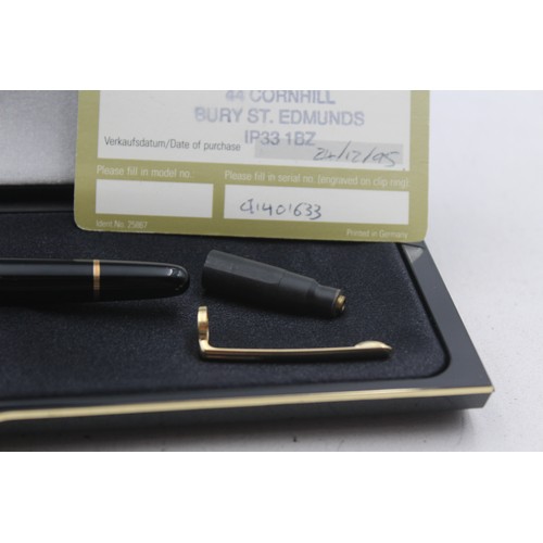 510 - MONTBLANC Meisterstuck Black FOUNTAIN PEN with 14ct White Gold Nib WRITING Boxed