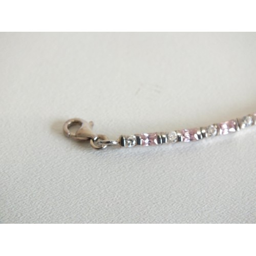 216 - 925 SILVER PINK AND WHITE CZ TENNIS BRACELET