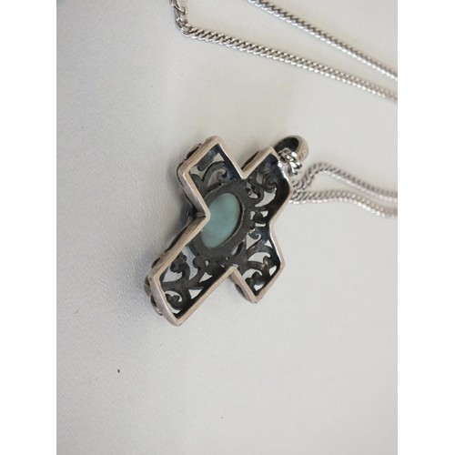 208 - SILVER NECKLACE WITH HEAVY CROSS PENDANT