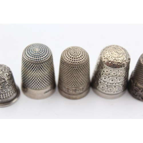 524 - 7 x Antique / Vintage .925 STERLING SILVER Thimbles Inc Charles Horner Etc (34g)