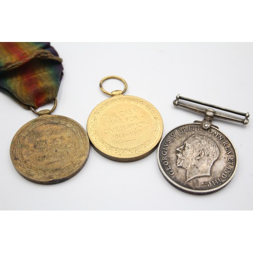 534 - 3 x WW1 Medals Named War Dvr Jones RA, Victory C. Oaker ABRNVR, Spr Sale RE