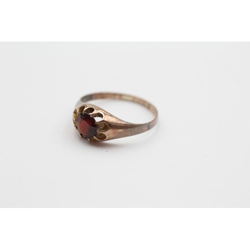 580 - 9ct Rose Gold Garnet Round Cut Open Claw Set Solitaire Ring (2g) - Size N