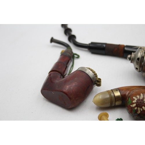 586 - 5 x Vintage Tyrolean Estate Smoking Pipes Inc. Painted, Lidded, Etc