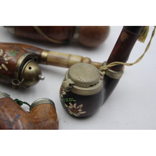 586 - 5 x Vintage Tyrolean Estate Smoking Pipes Inc. Painted, Lidded, Etc