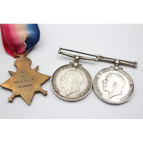 587 - 3 x WW1 Medals Named 1914-15 Star Pte Taylor R. Lancs, War Pte Gallier KSLI, Etc