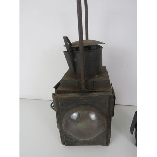 422 - 2 x Antique/Vintage Railway Lamps Heights/Widths 47cm/18cm & 16cm/8cm