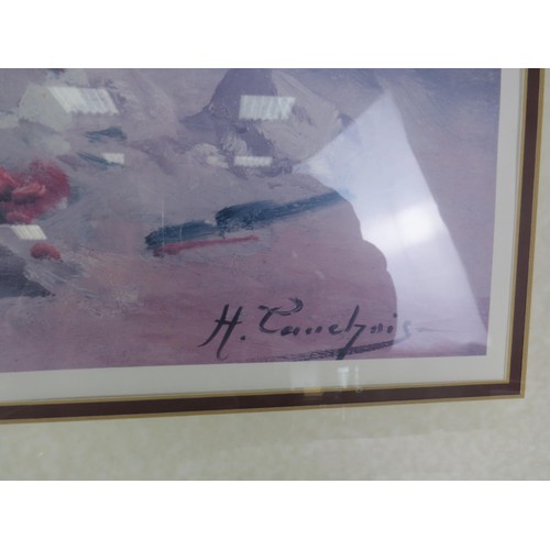 393 - 3 x FRAMED PRINTS INCLUDES TWO LARGE FLORAL AND A DAVID NEWBOULD SIGNED PASTEL DRAWING OF TONY WORKI... 