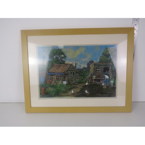 393 - 3 x FRAMED PRINTS INCLUDES TWO LARGE FLORAL AND A DAVID NEWBOULD SIGNED PASTEL DRAWING OF TONY WORKI... 