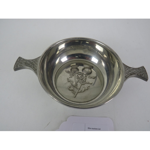 125 - SCOTTISH PEWTER QUAICH BOWL WITH THISTLE