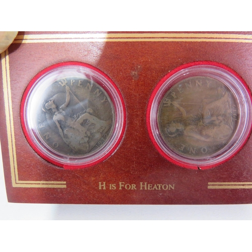 53 - DANBUCRY MINT BRITISH COIN TREASURES COIN COLLECTION COINS IN WOODEN CAPSULE PANELS INA DELUXE GLASS... 