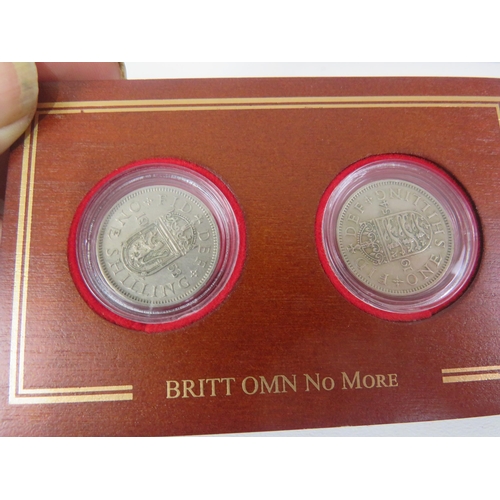 53 - DANBUCRY MINT BRITISH COIN TREASURES COIN COLLECTION COINS IN WOODEN CAPSULE PANELS INA DELUXE GLASS... 