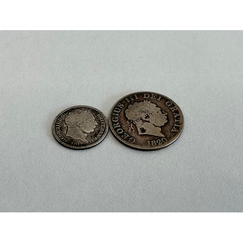 111 - 1820 SILVER HALFCROWN AND 1817 SHILLING