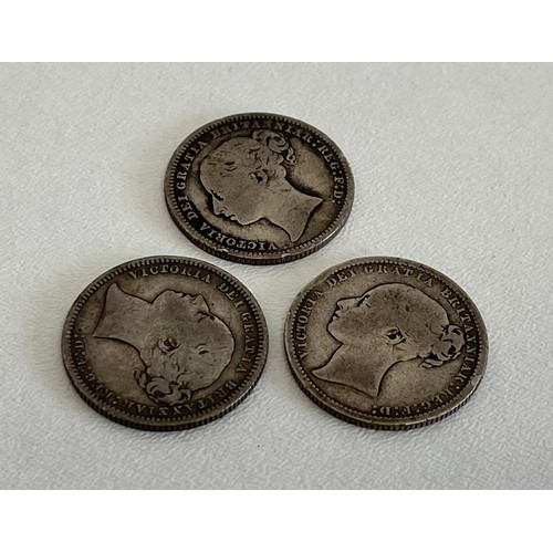 114 - THREE YOUNG QUEEN VICTORIA SHILLINGS 1873, 1874 AND 1879