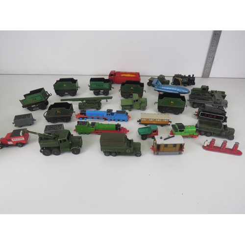 290 - BOX OF HORNBY TRAINS, ACCESSORIES AND DIECAST INCLUDES DINKY TOYS, ERTYL THOMAS ETC