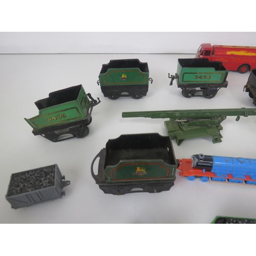 290 - BOX OF HORNBY TRAINS, ACCESSORIES AND DIECAST INCLUDES DINKY TOYS, ERTYL THOMAS ETC