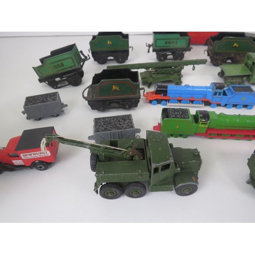 290 - BOX OF HORNBY TRAINS, ACCESSORIES AND DIECAST INCLUDES DINKY TOYS, ERTYL THOMAS ETC