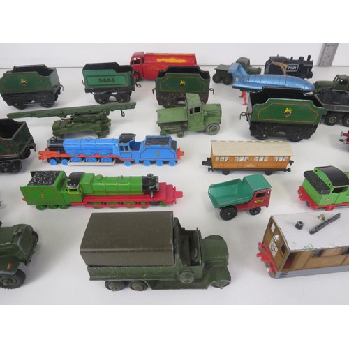 290 - BOX OF HORNBY TRAINS, ACCESSORIES AND DIECAST INCLUDES DINKY TOYS, ERTYL THOMAS ETC