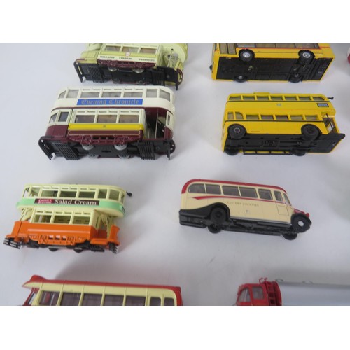 293 - TRAY OF DIECAST BUSES, TRAMS AND TANKERS