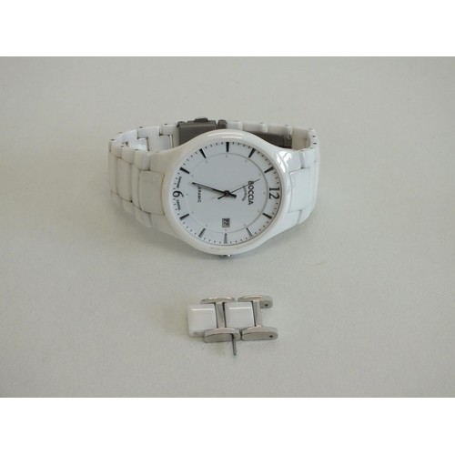 90 - LADIES BOCCIA TITANIUM WHITE CERAMIC DATE WRISTWATCH, Model No 3572-01