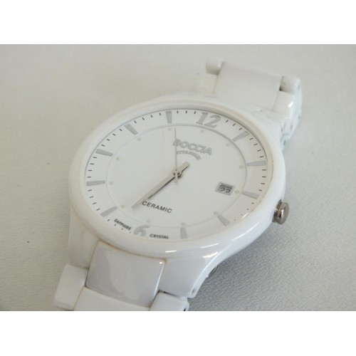 90 - LADIES BOCCIA TITANIUM WHITE CERAMIC DATE WRISTWATCH, Model No 3572-01