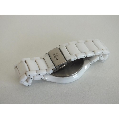 90 - LADIES BOCCIA TITANIUM WHITE CERAMIC DATE WRISTWATCH, Model No 3572-01