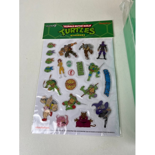 49 - 3x SUPER 7 TMNT REACTION FIGURE - MICHAELANGELO IN METALLIC CARRY CASE PLUS A PACK OF SUPER 7 TMNT S... 